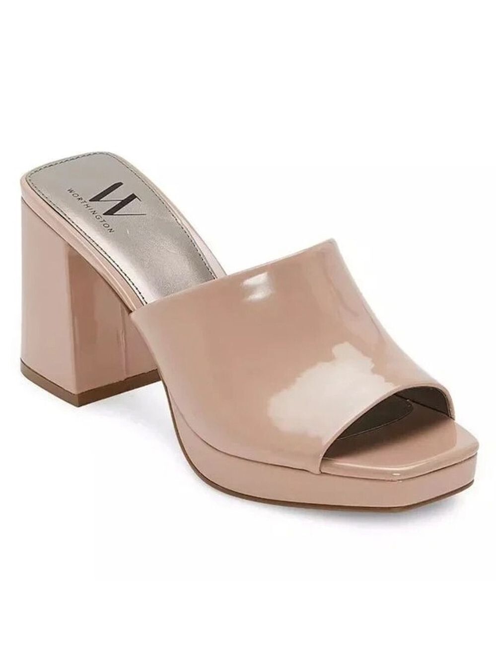 Worthington Nude Patent Block Heel Platform Mules Size 8.5